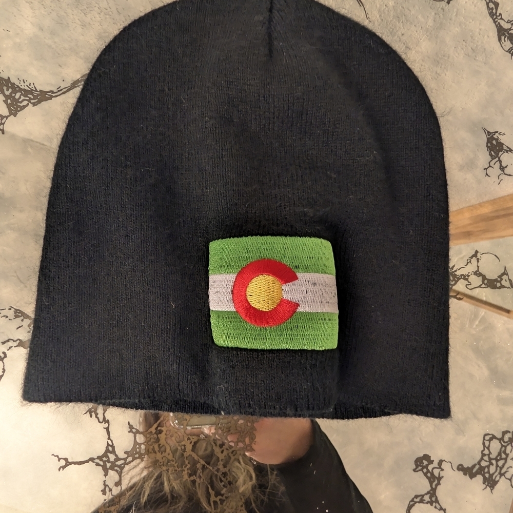 Unisex Black Beanie with Colorado Flag Patch